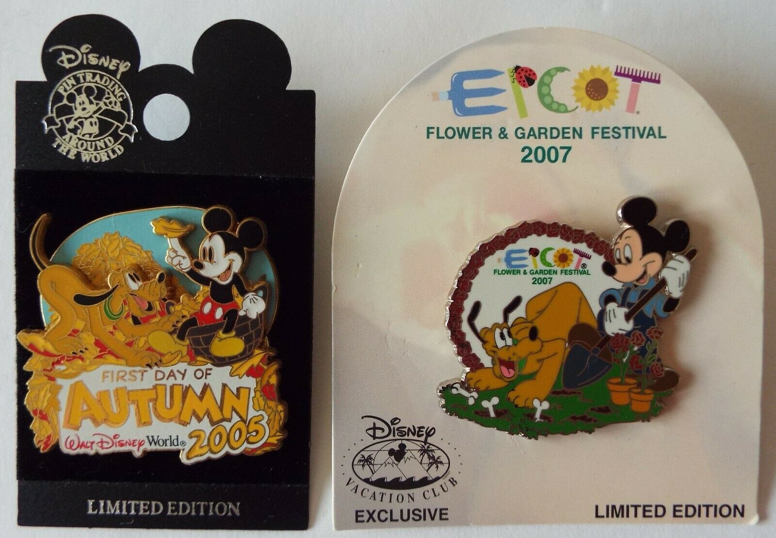 Mickey & Pluto Pins Autumn 2005 & Flower And Garden Dvc 2007 Lot Of 2 - New