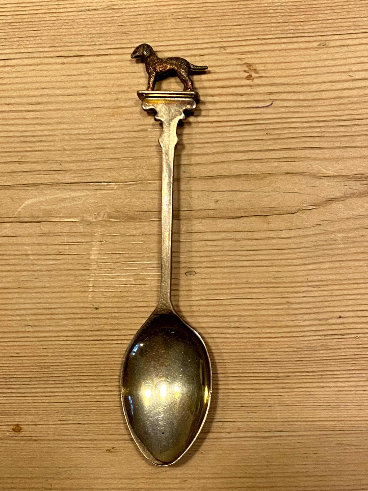 Rare Antique Large Solid Silver Bedlington Terrier Dog Spoon 1935